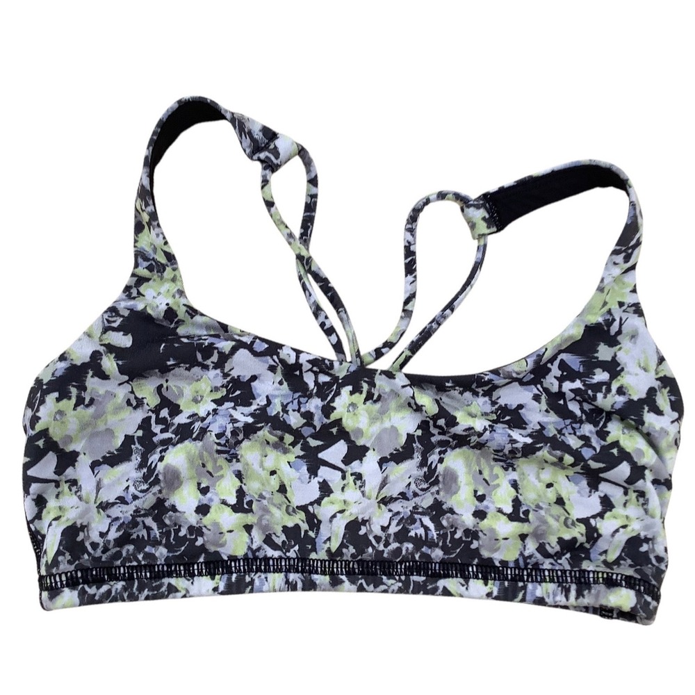 Lululemon Free To Be Wild Sports Bra Floral Watercolor Black Lime Green Yoga